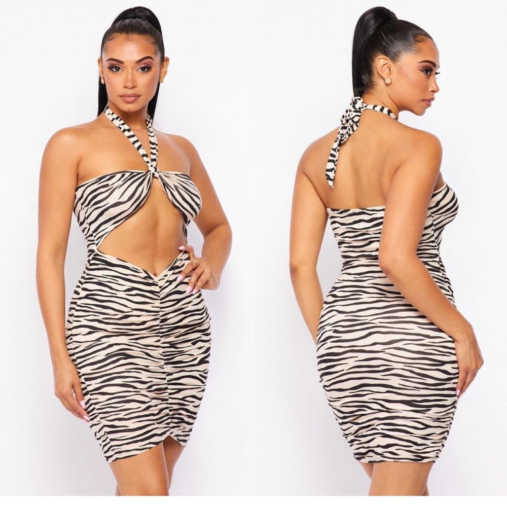 Zebra print Bodycon dress halted neck